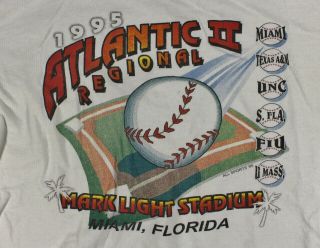 Vtg 90s University Of Miami Hurricanes Baseball Mark Light Stadium Shirt