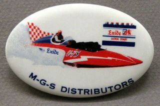 1964 Miss Exide M - G - S Oval Pinback Button Hydroplane Boat Racing