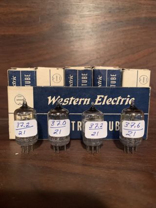 True Matched Quad Vintage Western Electric 403B [5654 6AK5] Black Plate Tubes 2