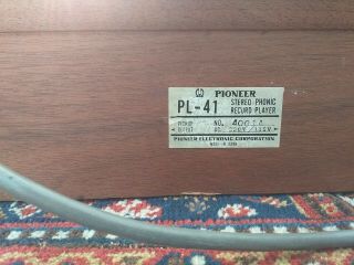 Vtg Pioneer PL - 41 Turntable.  Great.  Shure M91ED.  Dustcover Trashed. 3