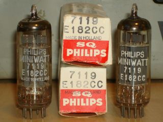 2 Philips Miniwatt Sq 7119/e182cc Nos/nib Matched Tubes Holland