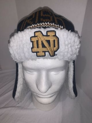 Vintage Nd University Of Notre Dame Fighting Irish Beanie Fuzzy Ear Flaps Hat