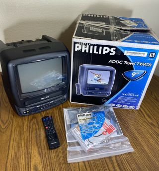 Philips 9 " Color Tv Vcr Combo Ccc090at01 Ac Dc Camping Portable W/ Remote & Box