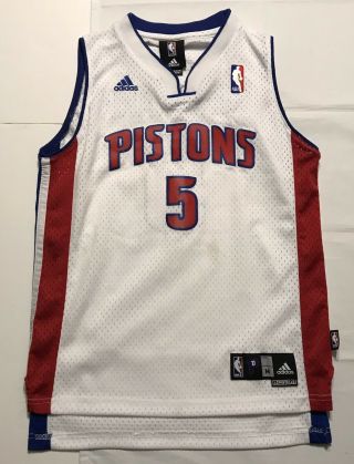 O1150b Adidas Authentic Nba Detroit Pistons Basketball Jersey Youth M 10 - 12
