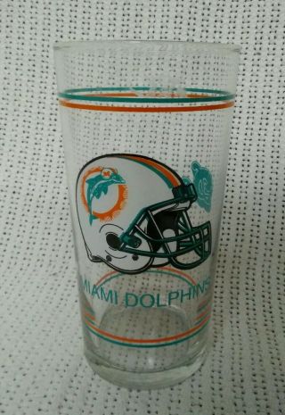 6))  Vintage Miami Dolphins Nfl Football Glass Tumbler Old Logo 6.  25 " Shape