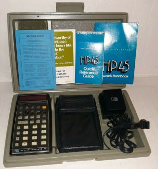 Hewlett Packard 1973 Hp - 45 Calculator W/ Plastic & Leather Cases Ac Cord Manuals
