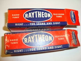 One Matched Pair 12bh7a Tubes,  By Raytheon (usa),  Black Curved Plate,
