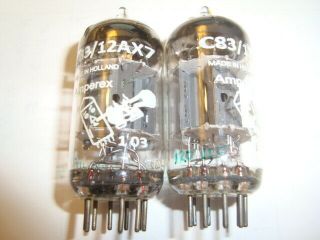 One Matched Pair Amperex Bugle Boy 12ax7 Tubes,  High Ratings 115/115