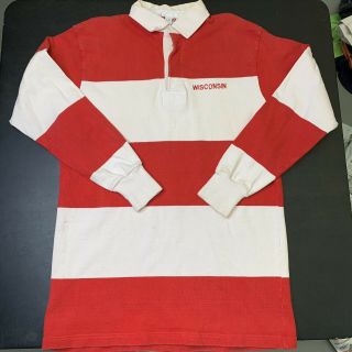 Vintage University Wisconsin Rugby Polo Shirt 80s 90s Ncaa Football Xl Stripe