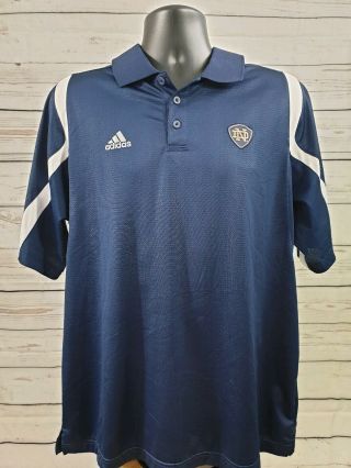 Sz M Navy Blue Adidas Climacool Notre Dame Mens Polyester Golf Polo Shirt