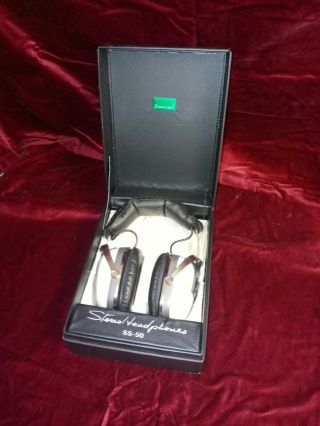 Rare Vintage Sansui Ss - 50 Stereo Headphones W/ Case,  Extension Cable