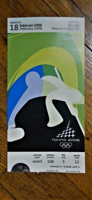 2006 Torino Winter Olympics Ticket Stub - Curling February 18 - Turin