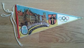 1972 Germany Munich Olympic Pennant Hb Beer Ad In Munchen Ein Hofbrauhaus Rare