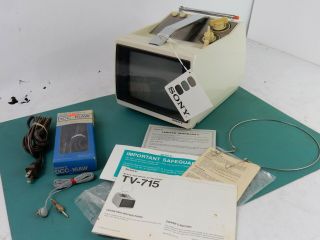 Vintage Sony Tv - 715 7 " B/w Portable Tv Receiver Television W/extras - Functional