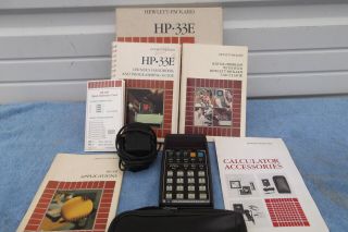 Vintage Hp 33e Calculator Box Manuals Case Power Supply