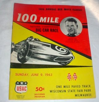 1963 Race Program • Rex Mays Classic @ Milwaukee • Rodger Ward Indy 500 Drivers