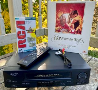 Sharp Vc - A410u Player Recorder Vhs Vcr 4 - Head Remote/cables/gwtw/tape -