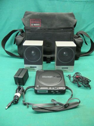 Sony D - 2 Discman Cd Player,  Pair Audio Technica At - Sp5 Battery Powered Speakers