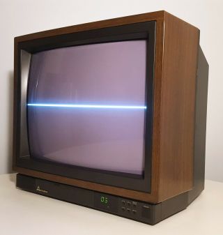 Mga Mitsubishi Vintage Television Set 1987 Large 19 " Color Tv Walnut Wood Grain