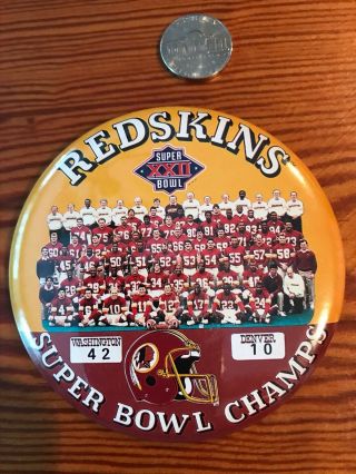 Vintage 1987 Washington Redskins Bowl Xxii Champions Nfl Button Pin