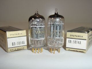 2 Vintage Nos Sylvania Gb - 5814a 5814 12au7 Ecc82 Matched Gold Pin Amp Tube Pair