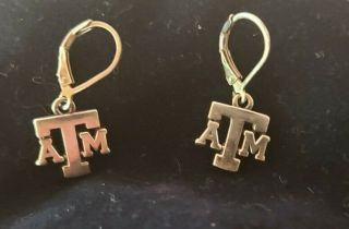 Texas A&m University Aggies School Letters Logo Sterling Silver Dangle Earrings