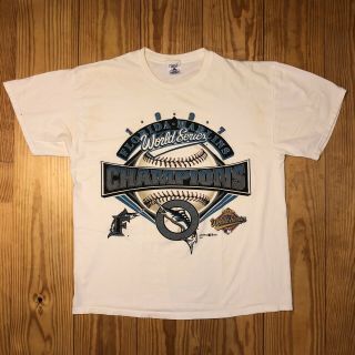 Vintage 1997 Florida Marlins Baseball World Series Champions White T Shirt Sz Xl