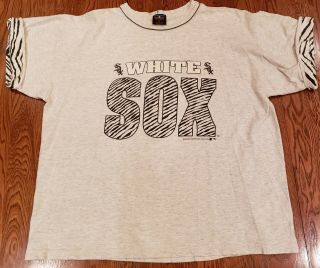Vintage 1992 Chicago White Sox Tshirt Size Xl Mlb Sunburst Zebra Made In Usa
