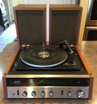 Vintage Sony Stereo Music System Hp - 210 Am/fm Turntable With Two Sony Speakers