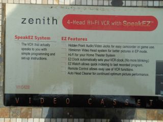 Zenith 4 - Head Hi - Fi VCR with SpeakEZ VCR420 Video Cassette Recorder VHS 3