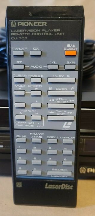 Pioneer LD - 707 Laservision LaserDisc Player W/ CU - 707 OEM Remote - 3