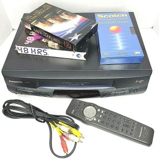 Panasonic Vcr Hifi Pv - 8451 Remote A/v Cable & Blank Vhs Tape,  2 Movies