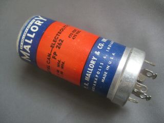 Mallory 40/40 Uf 475v Electrolytic Capacitor Blue And Red Paper Label Tests Good