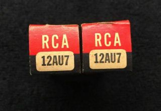 2 NOS NIB RCA 12AU7 TUBES,  BLACK PLATES,  SQUARE GETTER,  USA 1951 2