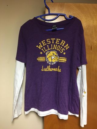 Western Illinois Leathernecks Long Sleeve T - Shirt Junior 2xl Xxl Purple White