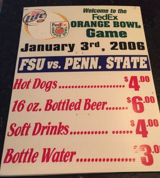 2006 Orange Bowl Penn State And Florida St Snack Menu 24 X 18