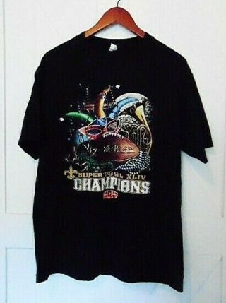 Bowl Xliv 44 Champions Orleans Saints T - Shirt Sz L Football Championsh