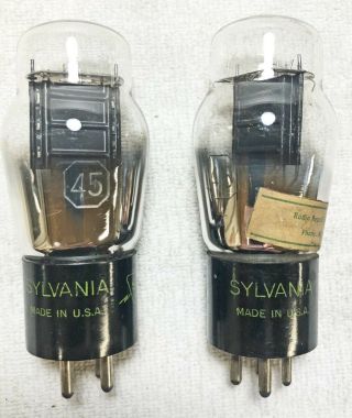 Matched Pair 1943 Sylvania Type 45 Triode Tubes 1 (147a)