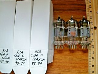 3 Strong Matched Rca Short Gray Plate O Getter 12ax7a / Ecc83 Tubes