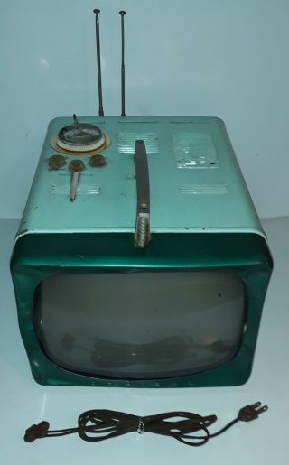 Vintage Green Admiral Portable Tv  Torn Cable,  Fast
