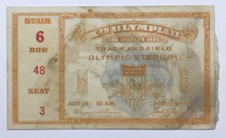 1932 Los Angeles Olympics Track & Field Ticket Stub Aug 6 1932