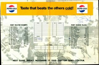 1968 Fort Wayne Komets vs Port Huron Flags IHL Hockey Program 1958 TEAM COVER 2