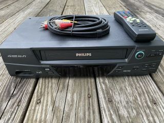 Philips Magnavox Vcr 4 Head Hi Fi Stereo Vhs W/ Remote/cables Vr620cat21