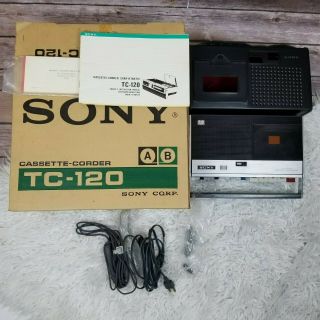 Vintage 1970 Sony Tc - 120 Portable Cassette Recorder With Case - Box