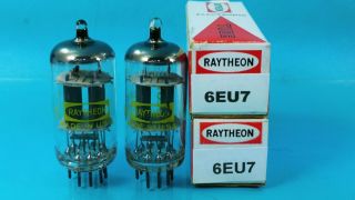 Raytheon 6eu7 Vacuum Tube O Getter 1964 Match Pair Warm Ultra Low Noise Usa 326