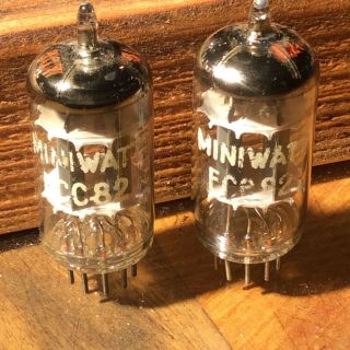 Pair (2) Vintage Miniwatt 12AU7 ECC82 Tubes Long Plate O Getter Rare 3