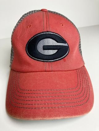 Georgia Bulldogs Mesh Red Distressed Denim Look Top Of The World Cap Hat Uga One