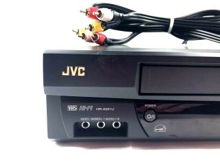 JVC HR - A591U Hi - Fi 4 - Head Stereo VHS VCR & AV Cable & Remote CLEANED & 3