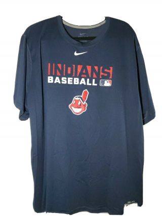 Nike Cleveland Indians Baseball Chief Wahoo Logo Navy Blue T - Shirt Men 