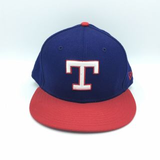 Era 59fifty Mlb Texas Rangers Royal Blue Red Old Logo Fitted Hat Cap 7 3/8